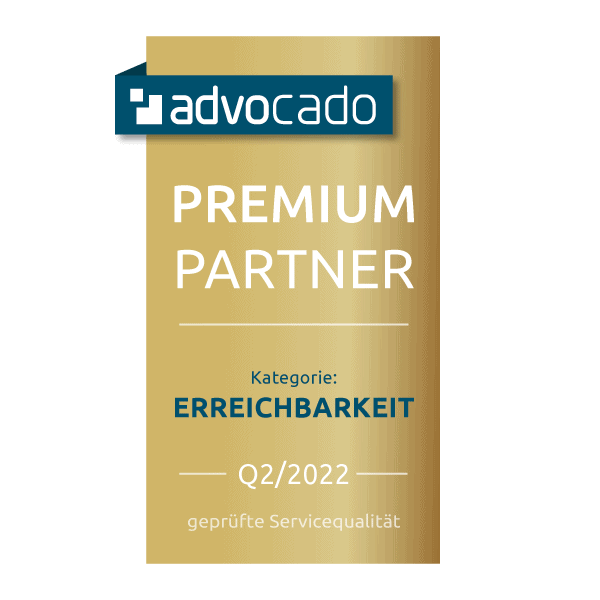 Siegel advocado Premium Partner, Kategorie Erreichbarkeit, Q2/2022