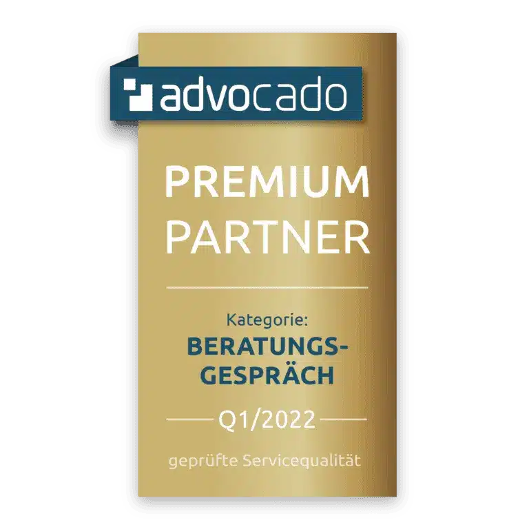 Siegel advocado Premium Partner, Kategorie Beratungsgespräch, Q1/2022