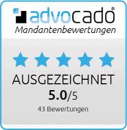 advocado Mandantenbewertungen: ausgezeichnet, 5,0 von 5 bei 43 Bewertungen